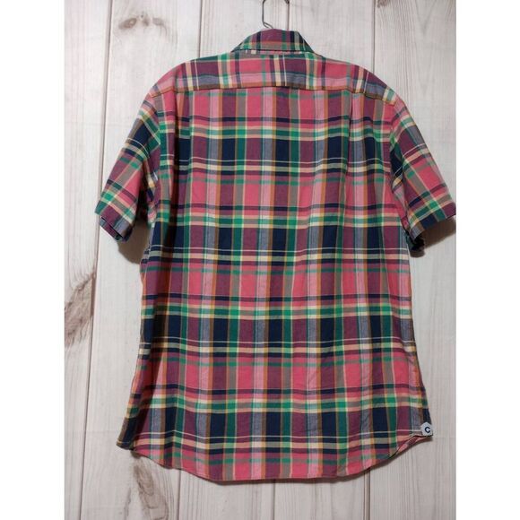 Cremieux Shirt Men's Large Pink Blue Plaid Button Front Short Sleeve - Picture 2 of 8